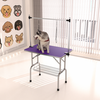 46" Folding Dog Pet Grooming Table Stainless Steel Frame Rubber Mat On Board With Adjustable Arm And Clamps Pet Dog Cat Grooming Table Purple Color Purple Rubber Stainless Steel