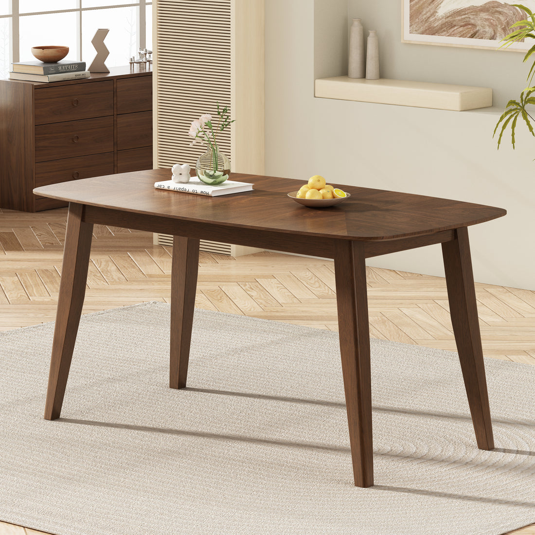 Wood Dining Table Walnut Walnut Rectangular Rubber Wood