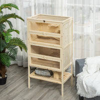 Pawhut 5 Tier Wooden Hamster Cage Mice Habitat Rat Habitat With Openable Top, Front Door And Storage Shelf Natural Wood Wood