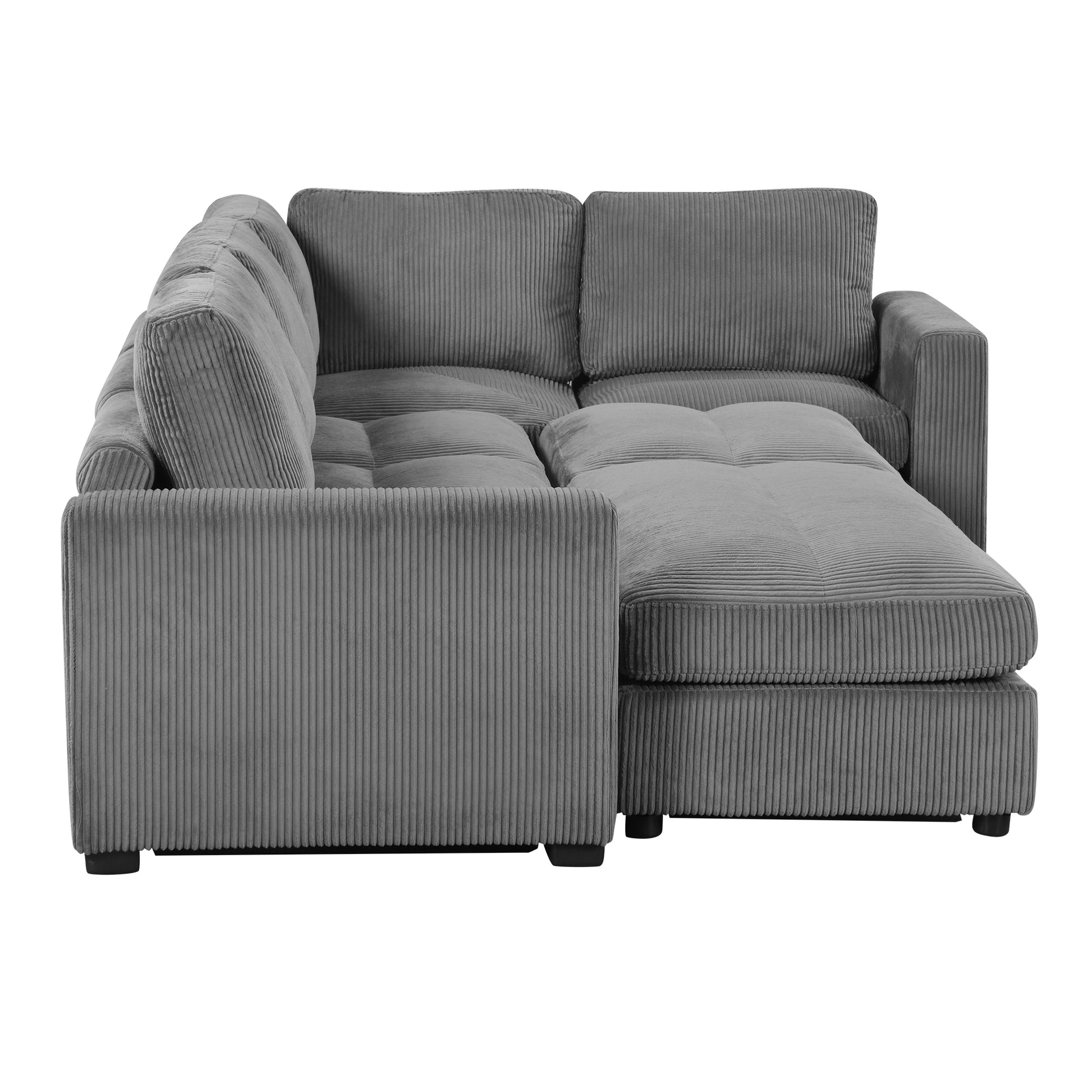 121.3" Sectional Couch Sofa Bed Modular Sofa With Two Movable Ottomans For Living Room Old Sku:N719S001640E , Gray Gray Foam Corduroy 7 Seat