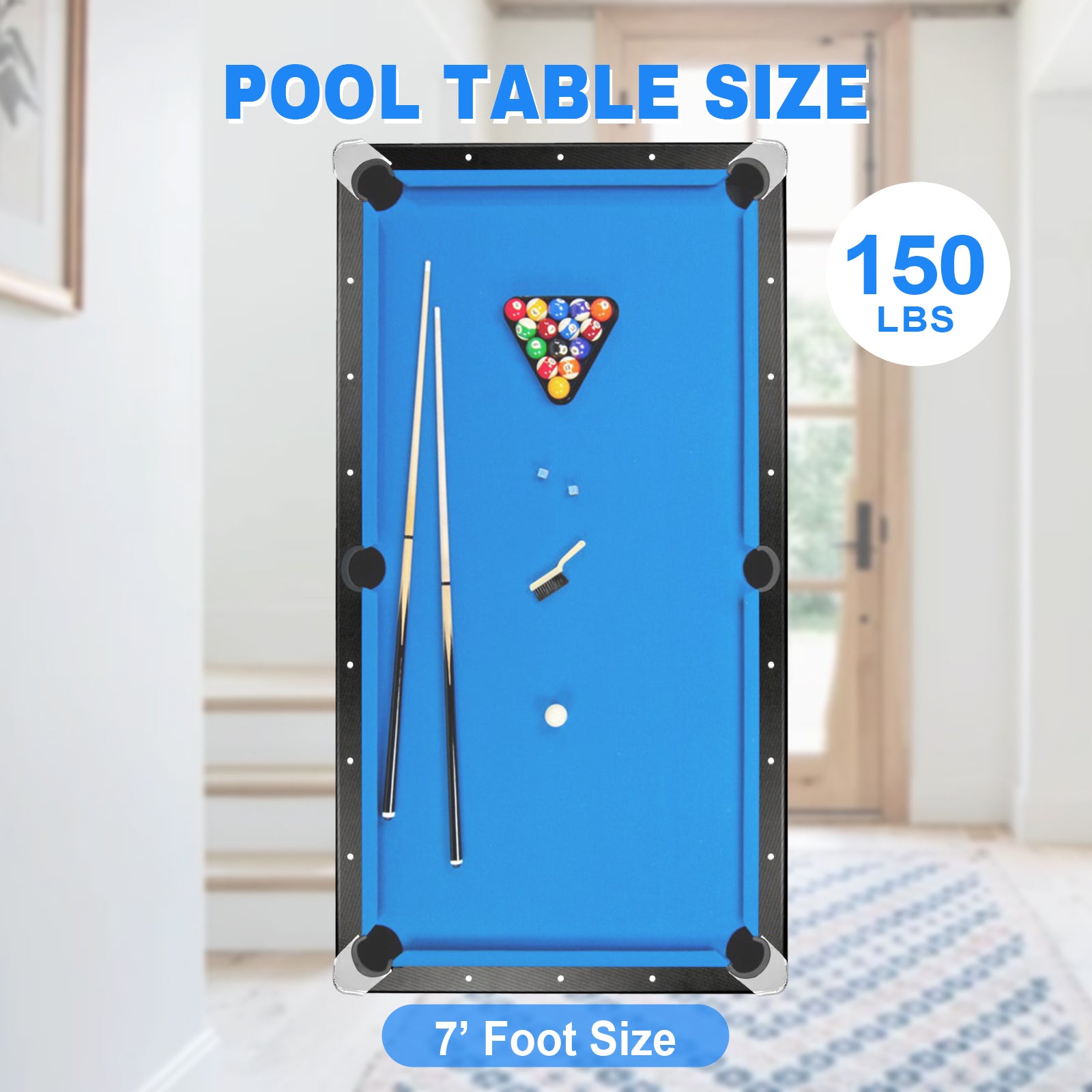 Billiards Table,Portable Pool Table, Includes Full Set Of Balls, 2 Cue Sticks, Chalk, And Felt Brush,Folding Pool Table,Simple Assembly Needed,Family Movement Indoor Fitness Black Blue Office Gym Mdf