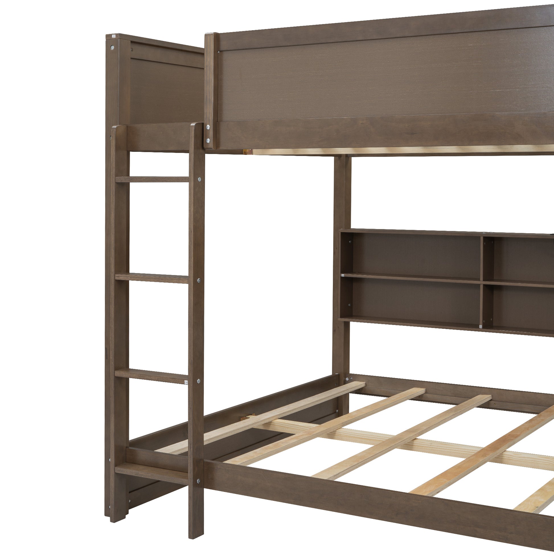 Queen Over Queen Bunk Bed With Storage Cabinets And Usb Ports, Antique Wood Color Expected Arrival Time: 10.26 Wood Solid Wood Mdf