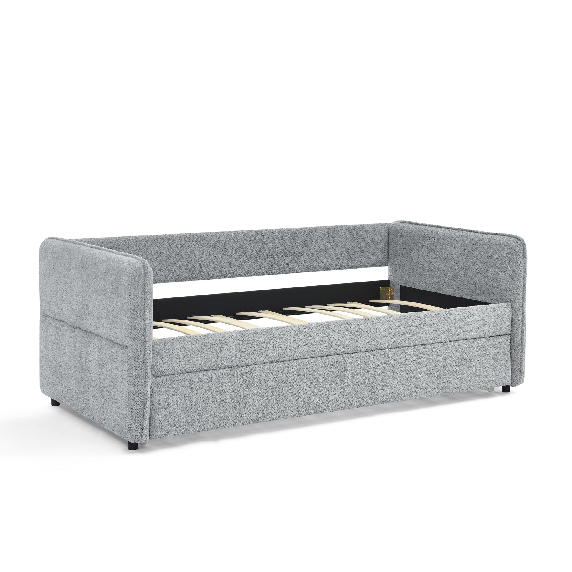 Daybed With Trundle Upholstered Tufted Sofa Bed, Twin Size, Boucle Fabric, Grey 83"X43"X29.5" Grey Boucle