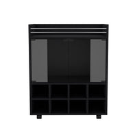 St Andrews Bar Cart With Built In 8 Bottle Rack, Double Glass Door Cabinet, And Aluminum Edged Top Surface Black Primary Living Space Modern Particle Board Engineered Wood