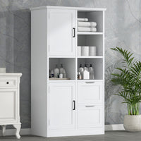 Bathroom Storage Cabinet With Doors And Drawers, Multiple Storage Space, Freestanding Style, Open Shelve, Adjustable Shelf, White White Mdf