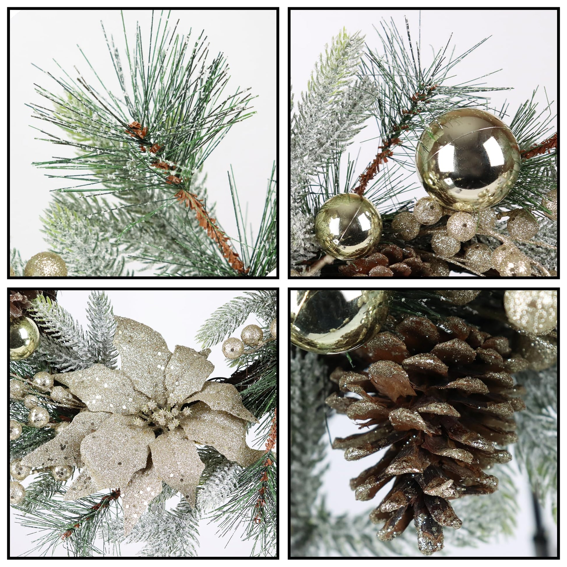 Christmas Wreath 20 Inch Christmas Door Decorations Wreath With Warm Lights 2Pcs Gold American Design Pine