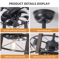 Modern Retro American Industrial Vintage Fan Lamp Dc Motor 110V Remote Control Ceiling Fan Light Black American Design Iron