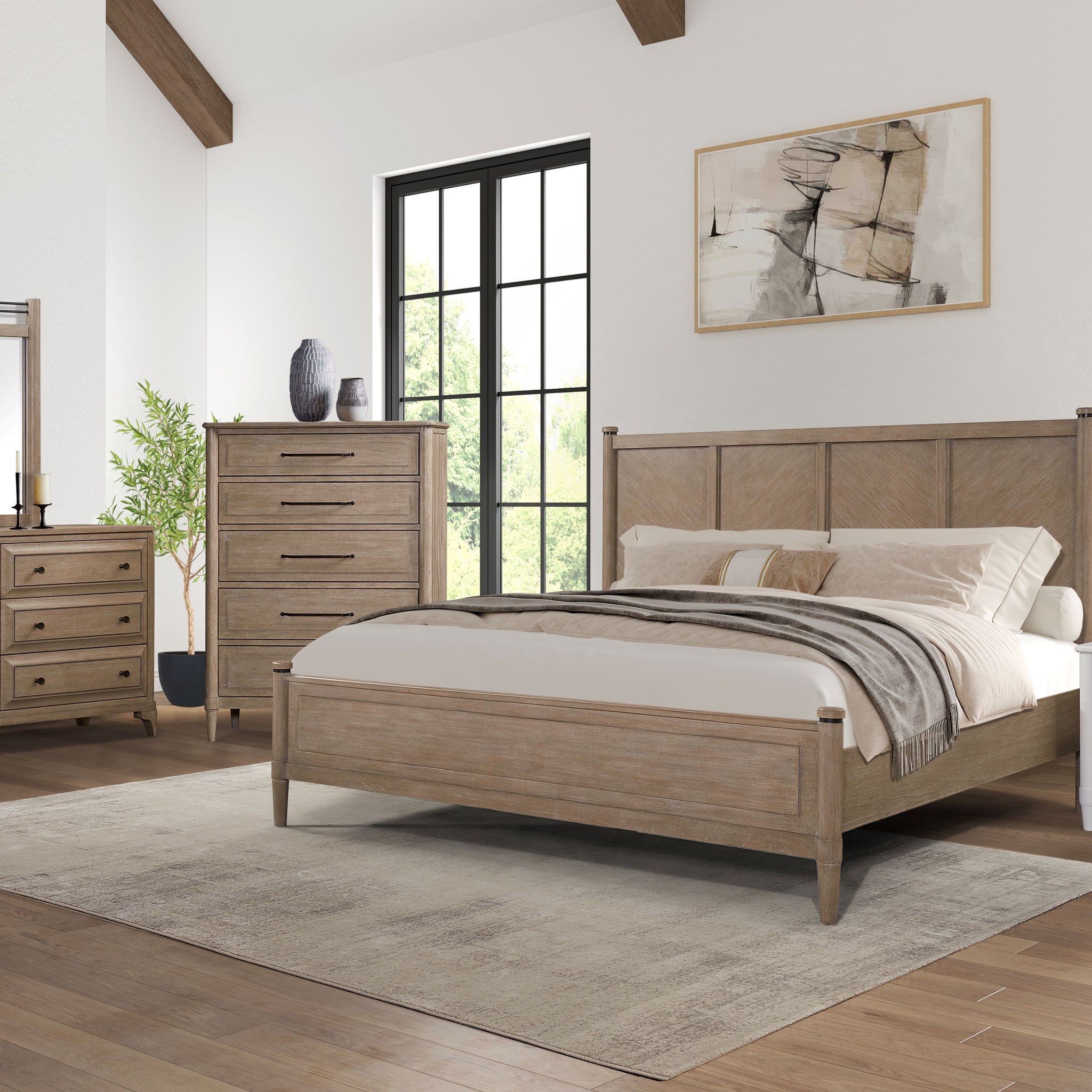 King Lo Post Bed In Sand Colored Finish King Sand Solid Wood Mdf