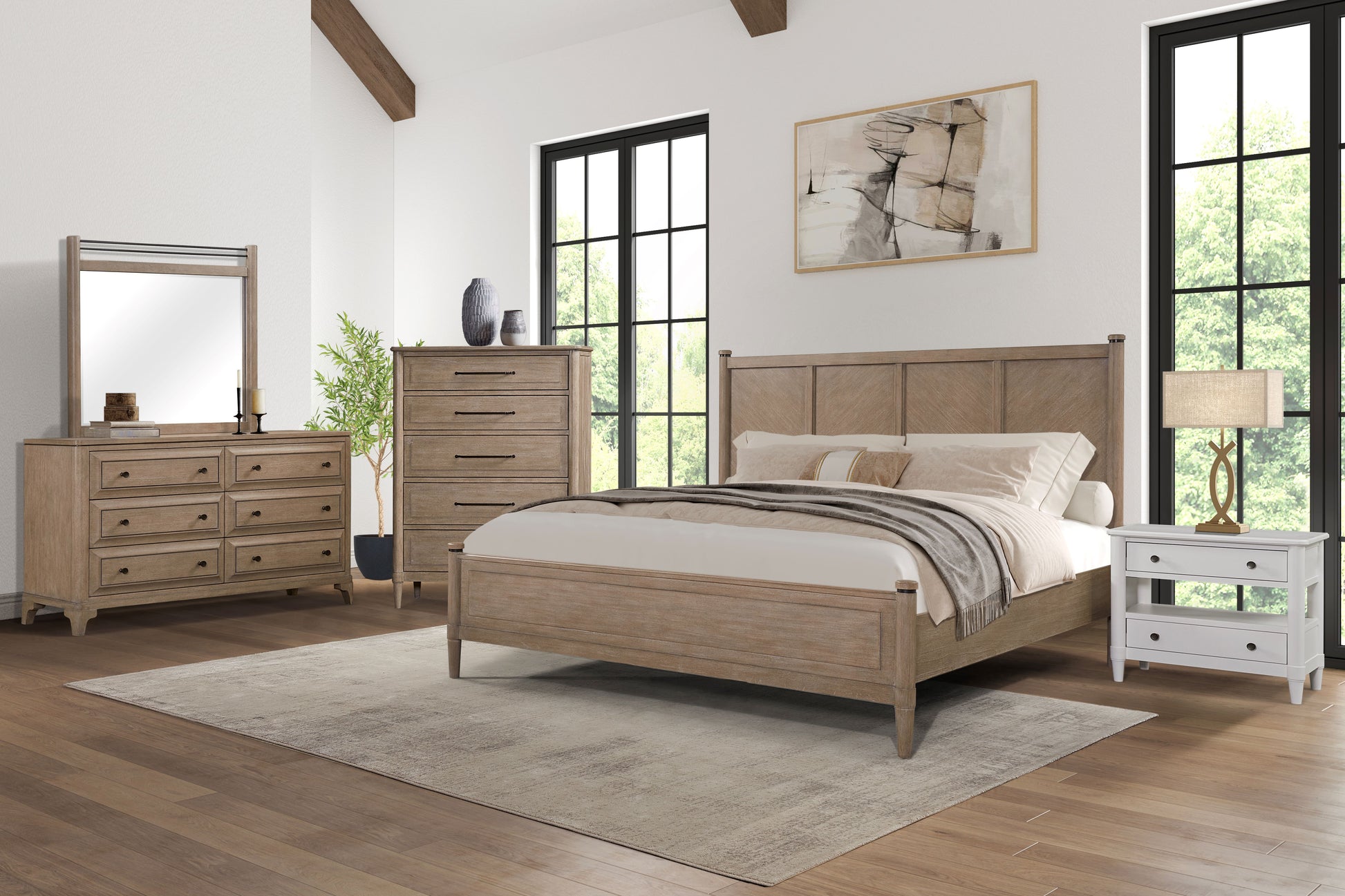 King Lo Post Bed In Sand Colored Finish King Sand Solid Wood Mdf