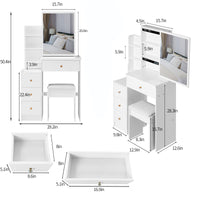 Small Size Left Bedside Cabinet Vanity Table Cushioned Stool, Extra Large Sliding Mirror, Multi Layer, High Capacity Storage Fashionable Dresser, Suitable For Small Space, Epa,Gcc,Ul Certificate