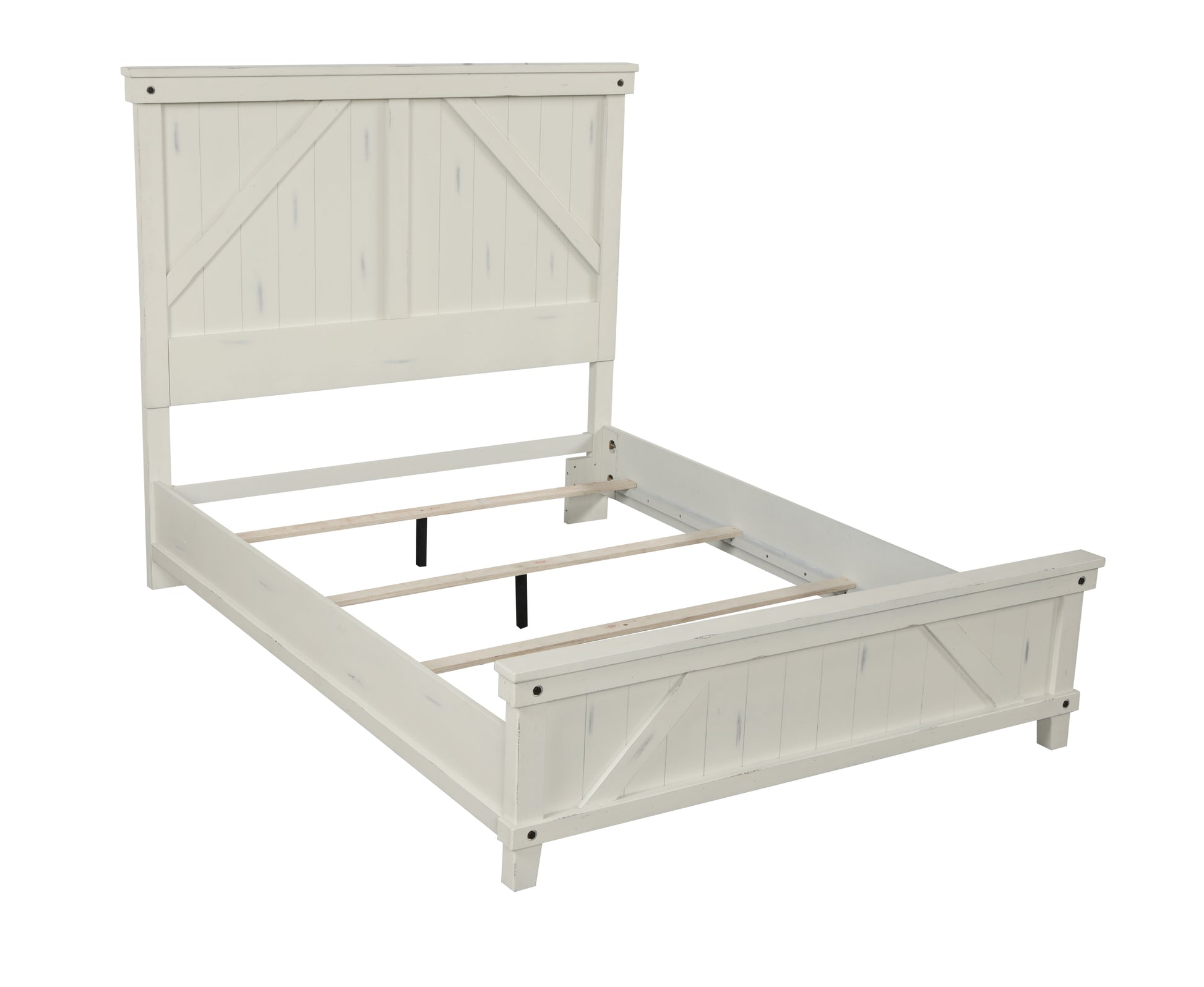 Queen Industrial Farmhouse Bed White Solid Wood Mdf