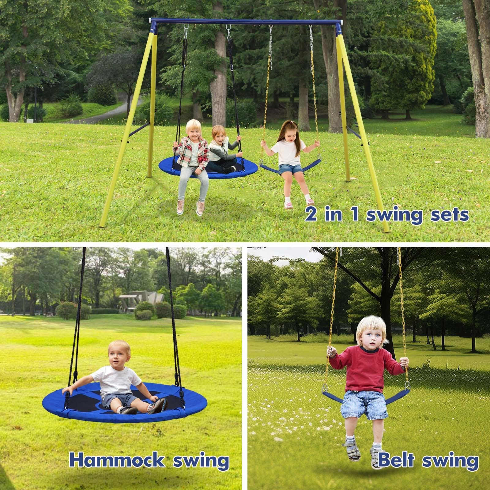 Indoor Outdoor Metal Swing Set With Safety Belt For Backyard Multicolor Steel