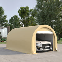 Outsunny 10' X 16' Carport, Heavy Duty Portable Garage Storage Tent With Large Zippered Door, Anti Uv Pe Canopy Cover For Car, Truck, Boat, Motorcycle, Bike, Garden Tools, Outdoor Work, Beige Beige Steel