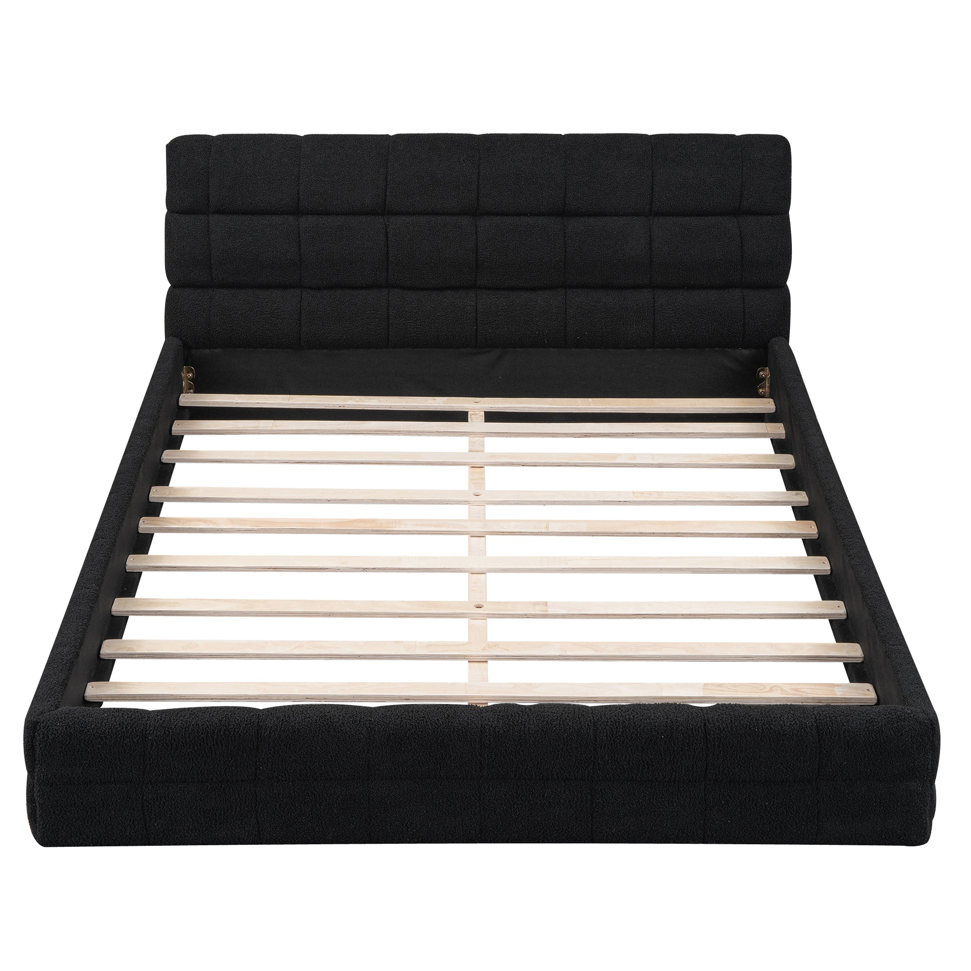 Queen Size Upholstered Platform Bed, Black Box Spring Not Required Queen Black Wood Bedroom Bed Frame Upholstered