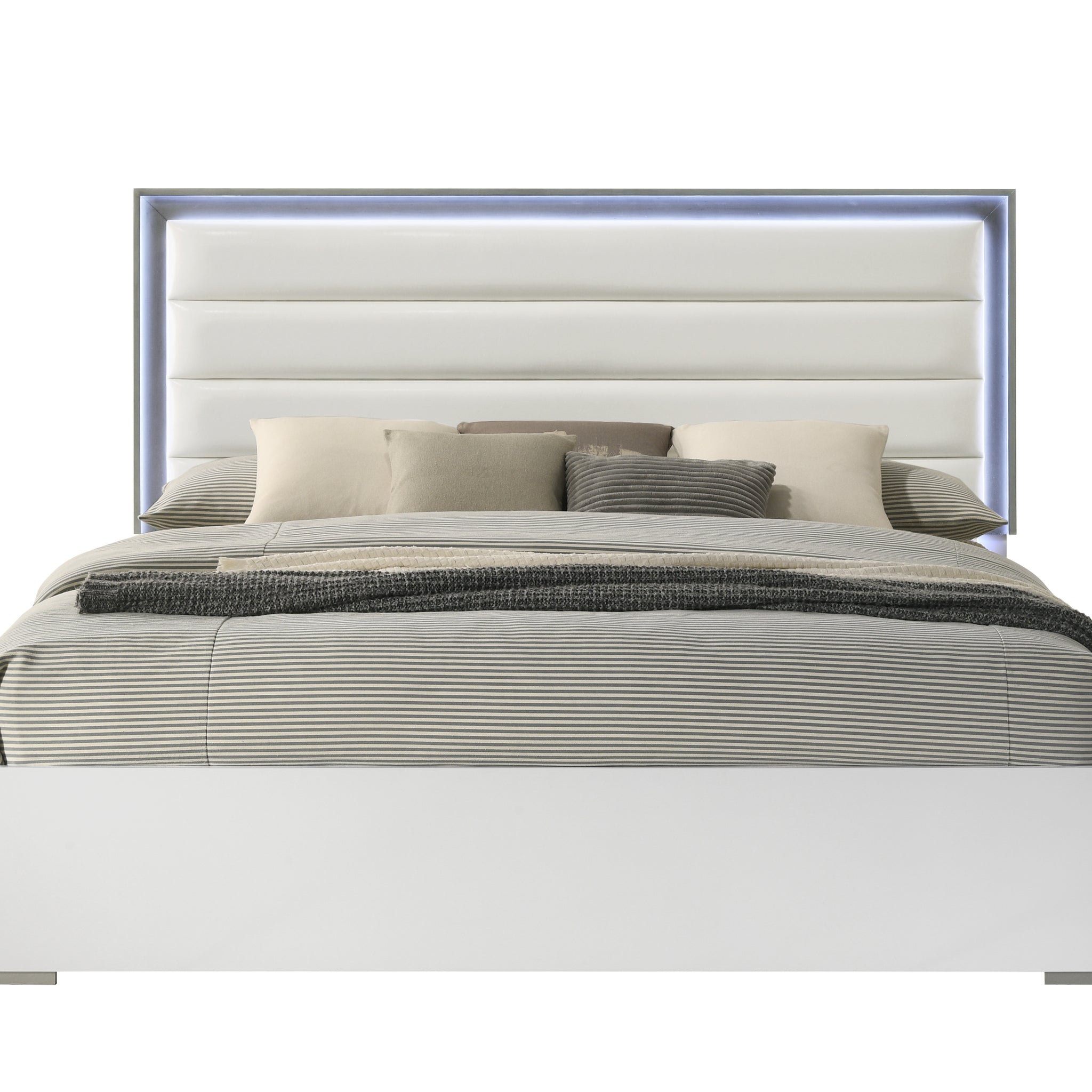 Olivia Contemporary Style Full Bed Made With Led Headboard & Wood In White Box Spring Required Full White Wood Bedroom Contemporary Bed Frame Solid Wood Mdf Faux Leather Wood