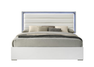 Olivia Contemporary Style Queen Bed Made With Led Headboard & Wood In White Box Spring Required Queen White Wood Bedroom Contemporary Bed Frame Solid Wood Mdf Faux Leather Wood