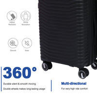 2303Blackhardside Luggage Sets 3 Pieces, Expandable Luggages Spinner Suitcase With Tsa Lock Lightweight Carry On Luggage 19Inch 23Inch 27Inch Black Abs