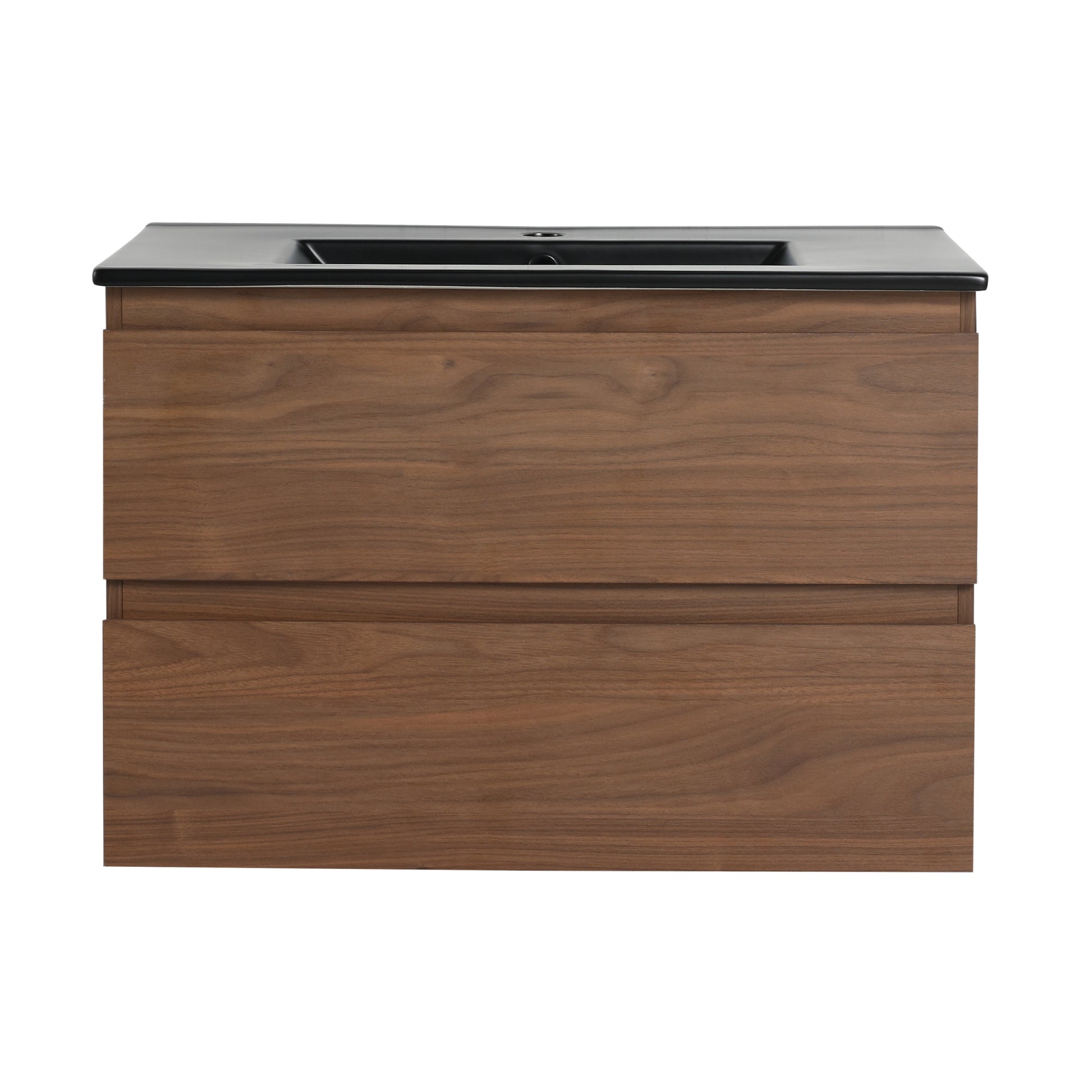 30" Wall Mounted Bathroom Vanity With Black Ceramic Sink, 2 Soft Close Drawers, Kd Package 2 Brown Oak Bathroom Wall Mounted Modern Plywood