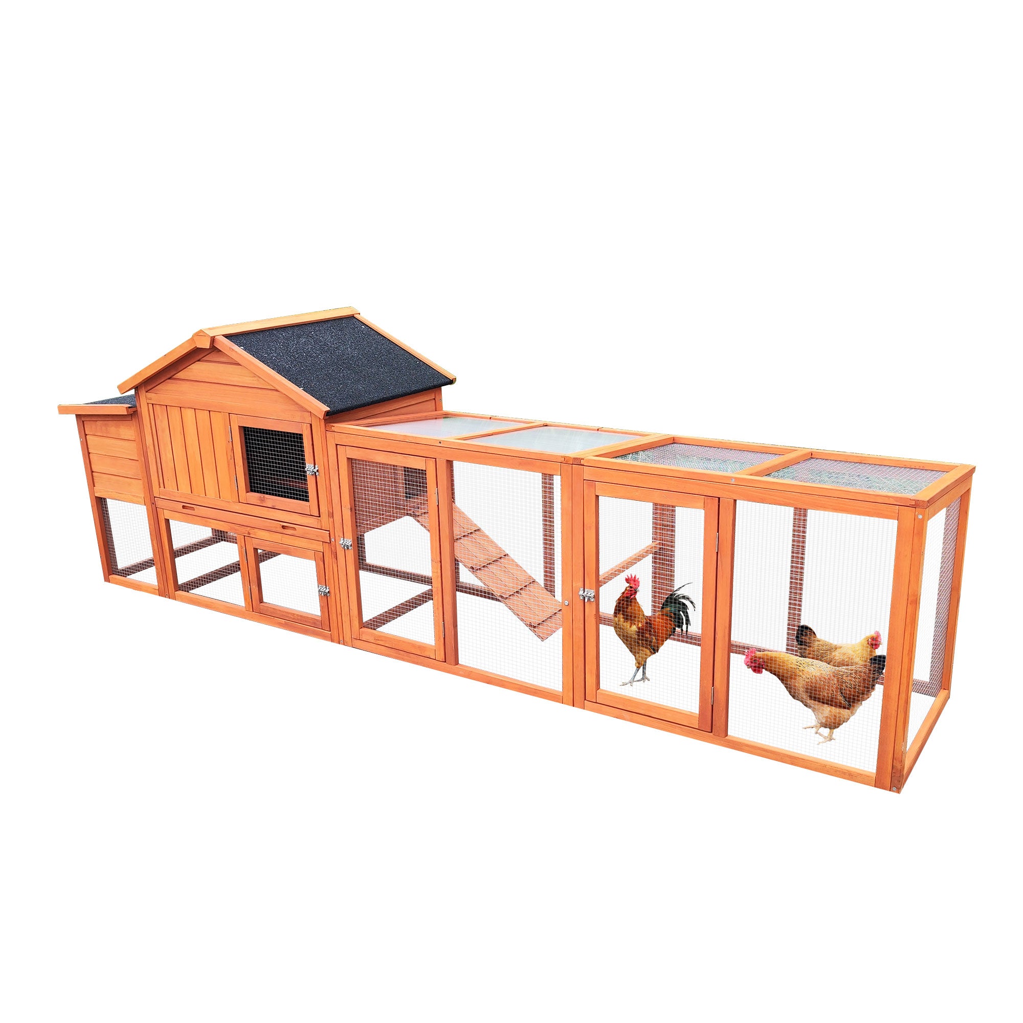 111.5" Wooden Chicken Coop, Large Hen House With Nesting Box Poultry Cage, Rabbit Hutch Bunny Cagewaterproof Uv Panel For Backyard Natural Wood