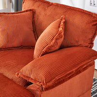 56.3 Inch Corduroy Single Sofa With 2 Toss Pillows And A Ottoman ,Comfy Sofa Deep Seat Couch For Living Room Orange Foam 1 Seat