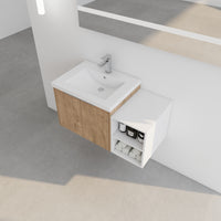 36 Inch Soft Close Doors Bathroom Vanity With Sink, A Small Storage Shelves, 24" And 12" Combination Cabinet, Kd Packing Imitative Oak 2 1 Bathroom Wall Mounted Modern Plywood