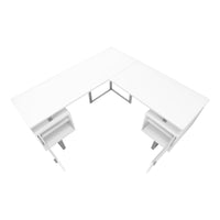 Computer Desk, Home Office, Corner, Storage, 58"L, L Shape, Work, Laptop, White Laminate, Grey Metal, Contemporary, Modern White Particle Board