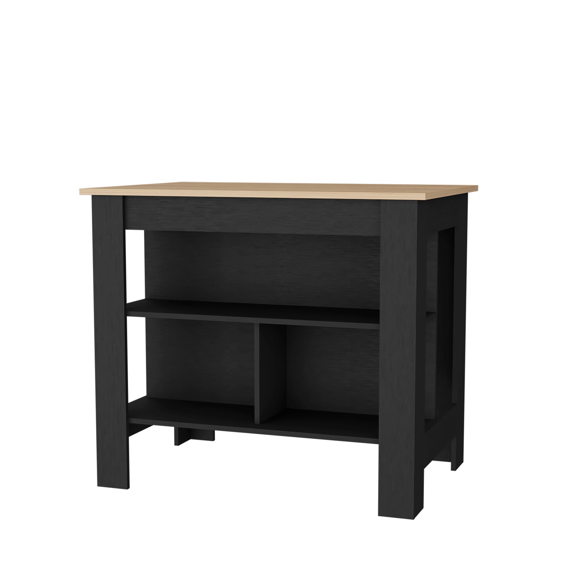 Brooklyn Kitchen Island In Melamine With Open Storage,Light Pine Black Multicolor Particle Board Melamine