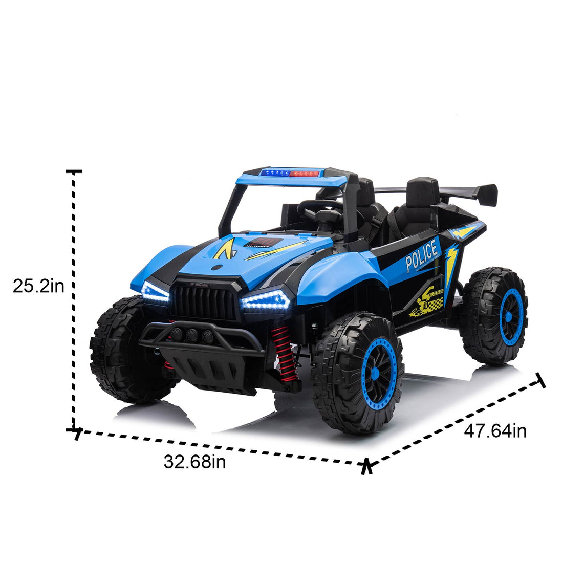 24V Two Seater Kids Ride On Electric Car W Parents Control,Seat Width 20.47In,2Wd,Four Wheel Suspension,The Police Car With A Megaphone,Power Display,Bluetooth,Mp3,Usb Tf,Music,Led Lights For Kids. Blue Polypropylene