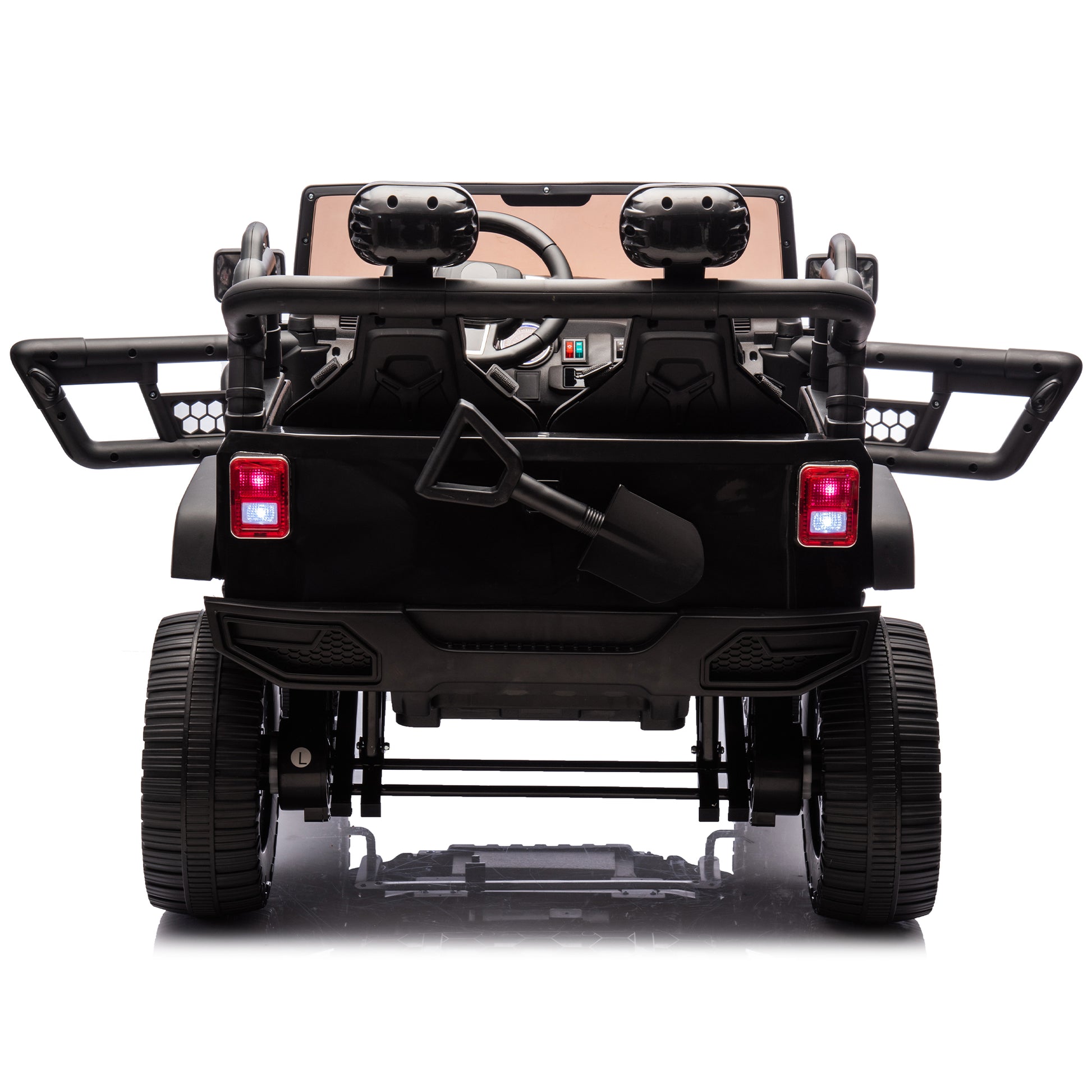 24V Two Seater Kids Ride On Truck Car W Parents Control,200W*2,Seat Width 20.28In,Four Wheel Suspension,Led Lights,Music,Mp3,Bluetooth,Two Independent Seat Belts,Suitable For Off Road For Kids Aged 3 Black 100 149 Lbs Polypropylene