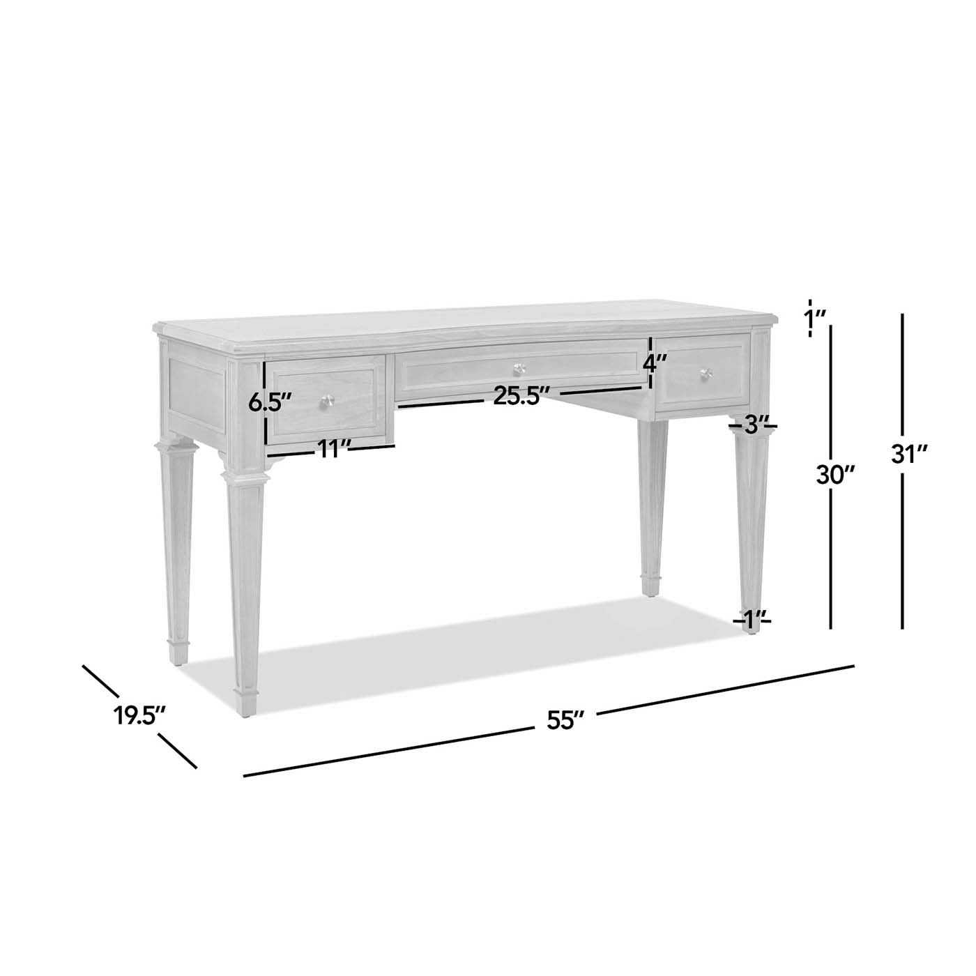 Dauphin 55" 3 Drawer Wood Executive Desk, Grey Cashmere Wood Gray Solid Wood Mdf Solid Wood Mdf