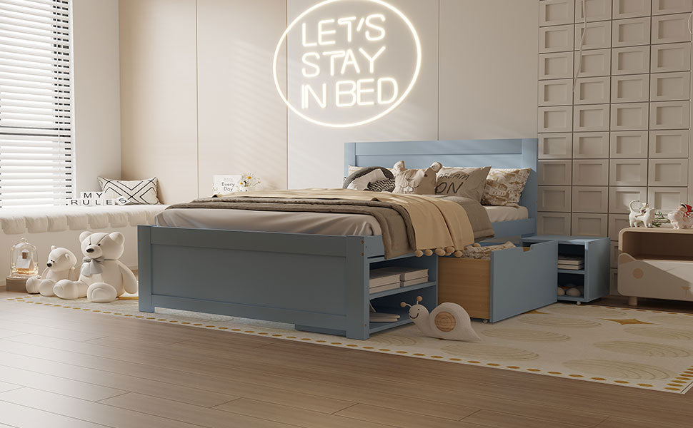 Full Size Platform Bed With Drawer And Two Shelves, Gray Expected Arrival Time: 10.28 Full Gray Mdf Lvl