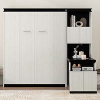 Full Size Murphy Bed With Desk And Storage Shelves And Cabinets, Black White Box Spring Not Required Full Black White Solid Wood Mdf