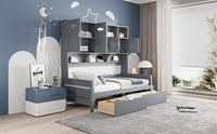 Twin Size Wooden Daybed With 2 Drawers, And All In One Cabinet And Shelf, Gray Twin Gray Wood