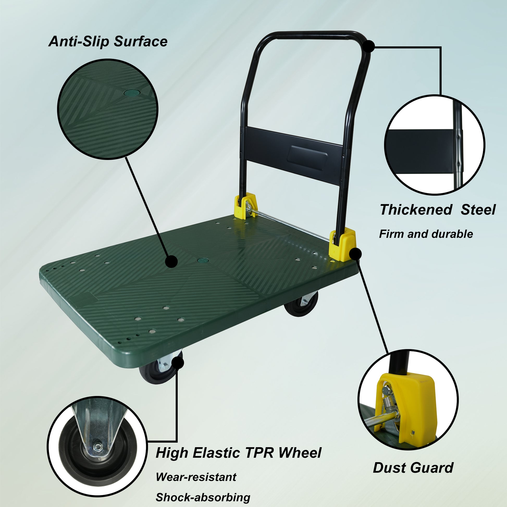 Foldable Platform Push Hand Truck Cart, 440 Lbs. Weight Capacity Green Metal