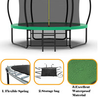 10Ft Pumpkin Trampoline, Outdoor Trampoline With Basketball Hoop, Enclosure Net And Ladder Green Steel