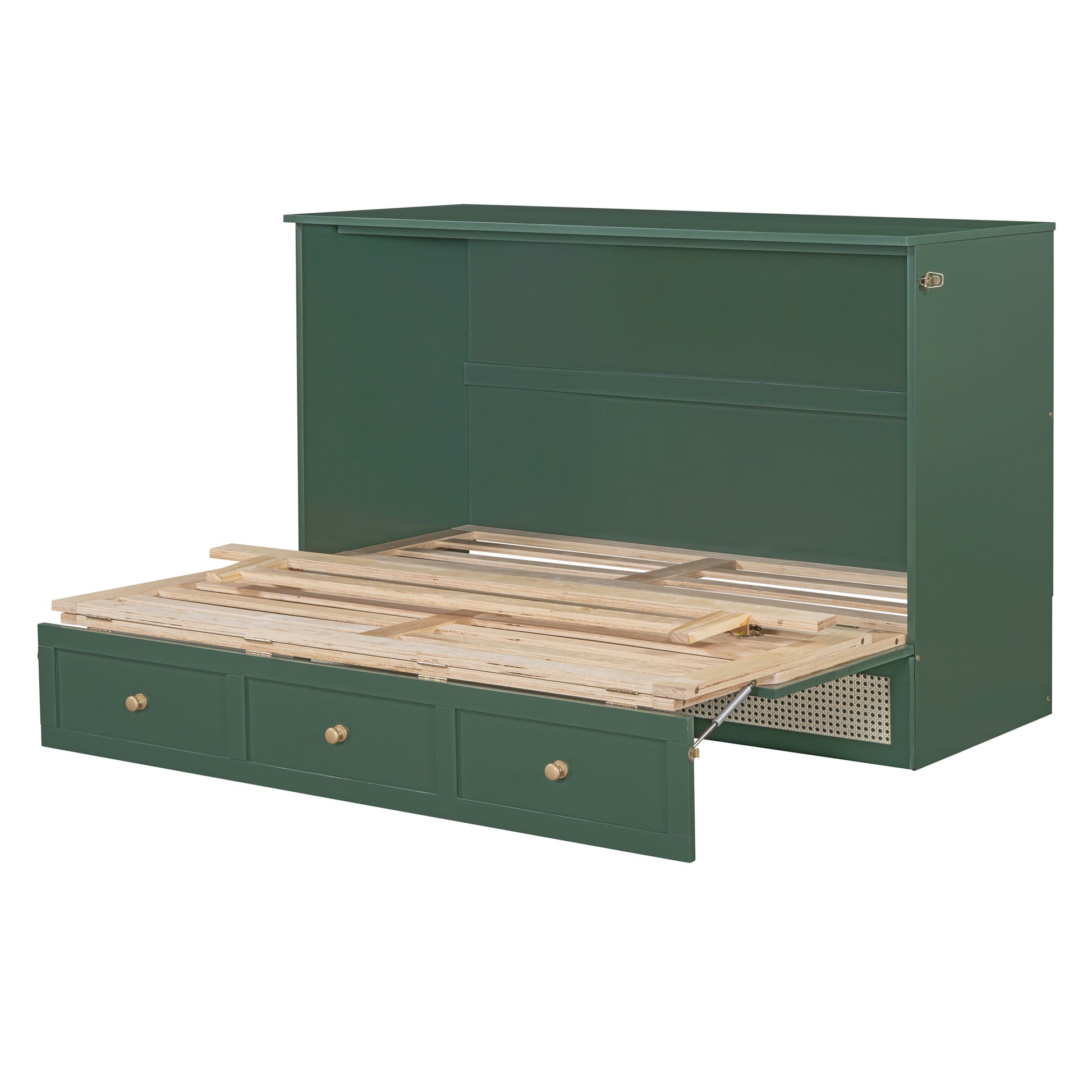 Queen Murphy Bed With Large Drawers,Green Queen Green Plywood