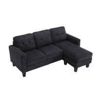 Velvet Sectional Couchl Shaped Sofa With Ottoman For Small Apartment Black Velvet 3 Seat