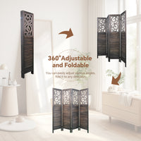 4 Panel Room Dividers, 6Ft Carved Wood Room Divider Partition Room Dividers Wall Wooden Carved Folding Privacy Screens Foldable Panel Wall Divider For Office Restaurant, Rustic Brown Rustic Brown Classic Wood