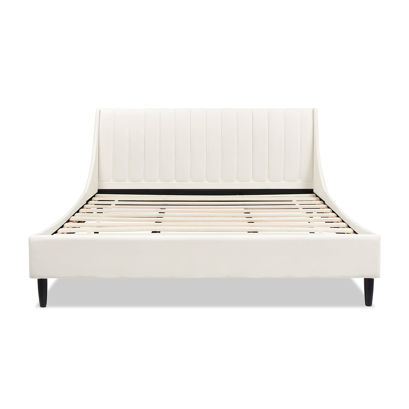 Aspen Vertical Tufted Headboard Platform Bed Set, King, Cloud White Performance Velvet Box Spring Not Required King White Wood Foam Velvet Velvet