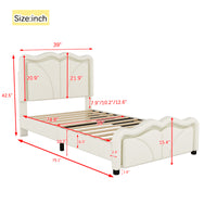 Twin Size Upholstered Platform Bed With Curve Shaped And Height Adjustbale Headboard,Led Light Strips,White Twin White Upholstered