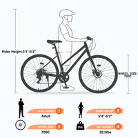 7 Speed Hybrid Bike Disc Brake 700C Road Bike For Men Women'S City Bicycle Cycling Orange Garden & Outdoor Carbon Steel