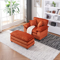 56.3 Inch Corduroy Single Sofa With 2 Toss Pillows And A Ottoman ,Comfy Sofa Deep Seat Couch For Living Room Orange Foam 1 Seat