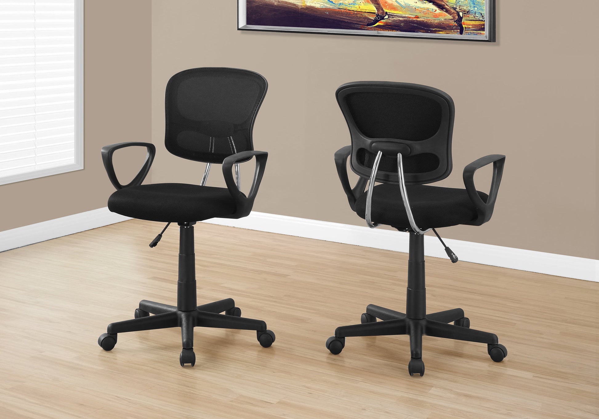 Office Chair, Adjustable Height, Swivel, Ergonomic, Armrests, Computer Desk, Work, Juvenile, Black Mesh, Black Metal, Contemporary, Modern Black Foam Polyester