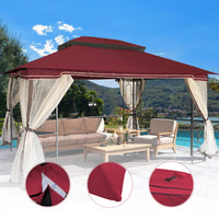 13X10 Ft Patio Double Roof Gazebo Replacement Canopy Top Fabric,Wine Red. Red Polyester