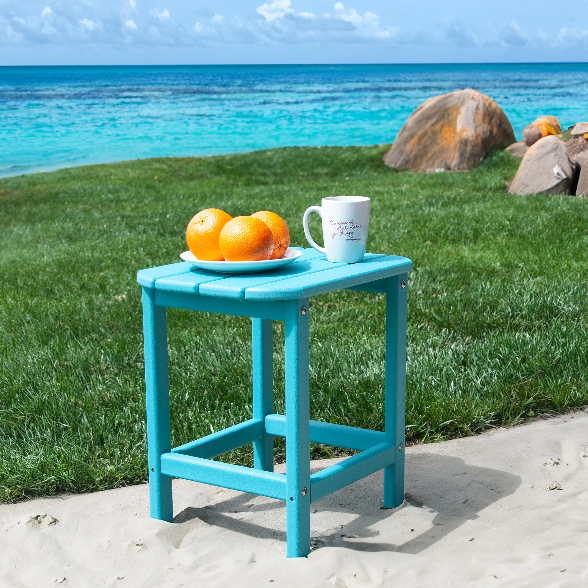 Hdpe Compact Side Table, Perfect For Indoor Outdoor Use, Ultra Durable Weather Resistant Design, Aqua Blue Aqua Blue Hdpe