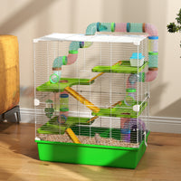 Pawhut Extra Large 23" Hamster Cage With Tubes And Tunnels, Portable Carry Handles, Rat House And Habitats Big 5 Tier Design, Mouse Cage Includes Exercise Wheel, Water Bottle, Food Dish, Green Green