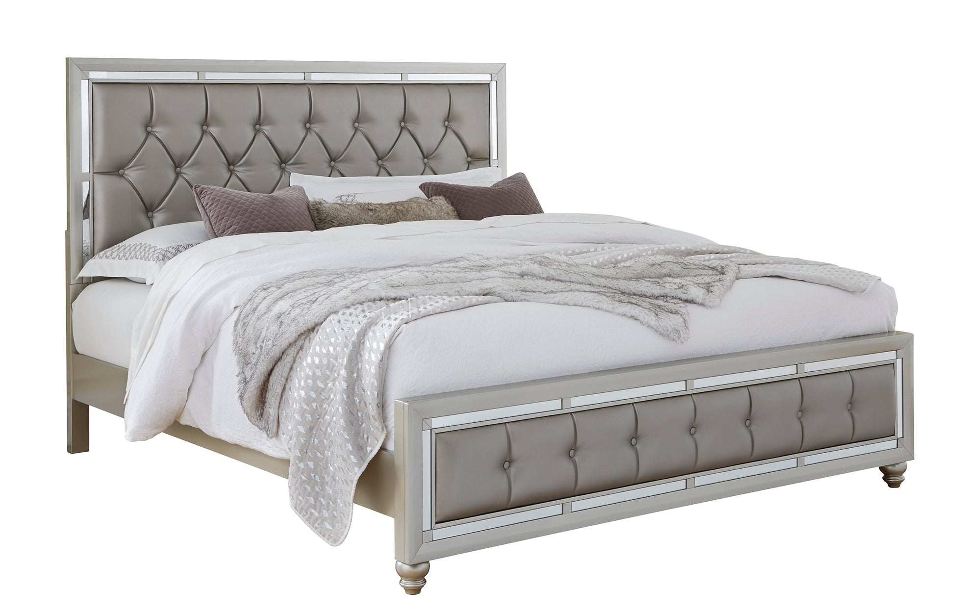 Chloe Gemstone Silver King Bed Silver Grey Solid Wood Mdf