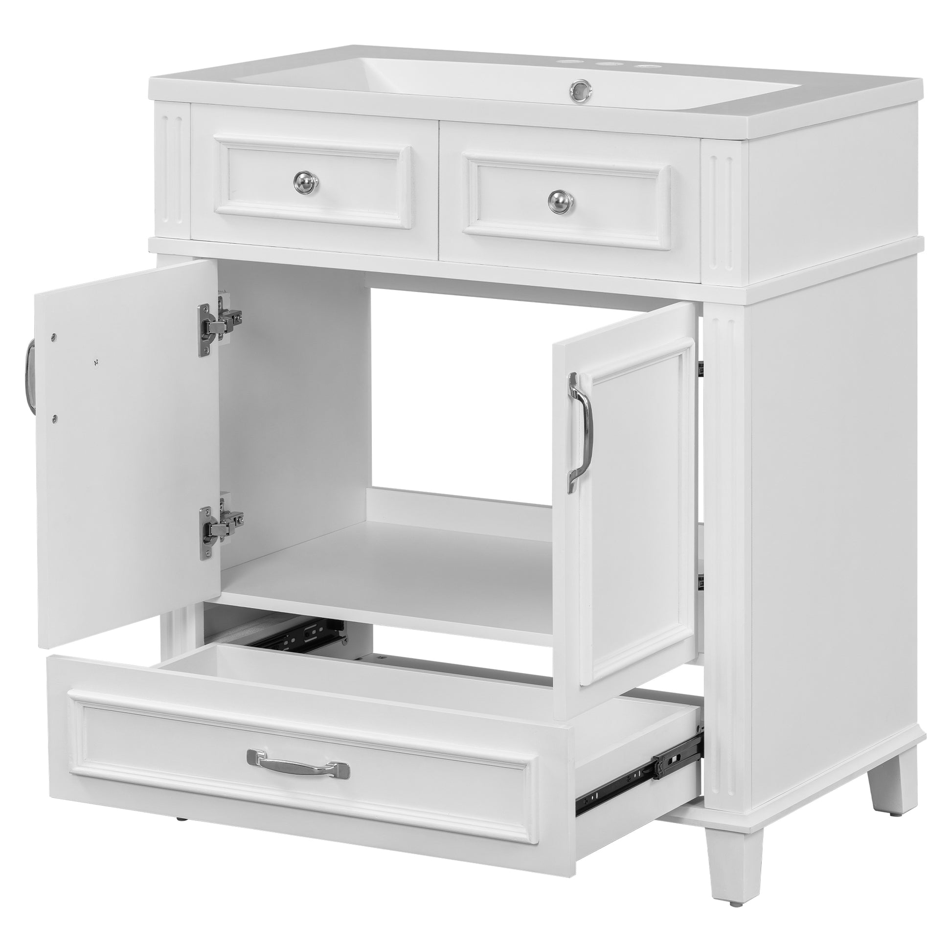 30'' Bathroom Vanity With Resin Sink, Solid Wood Frame Bathroom Storage Cabinet With Soft Closing Doors, Retro Style, White 1 White 2 Bathroom Freestanding Modern Solid Wood Mdf Resin Painted