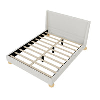 Modern Boucle Upholstered Platform Bed With Wingback Headboard And Round Wooden Legs, Beige,Queen Size Old Sku:Bs531851Aab Box Spring Not Required Queen Beige Wood Bedroom Modern Bed Frame Boucle