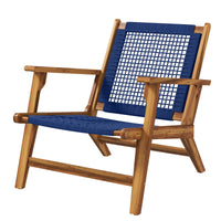 Outsunny Patio Acacia Wood Adirondack Chair, Modern Wood Fire Pit Chair With Pp Rope Weave, Coconino Lounge Chair With High Backrest Support, Dark Blue Blue Wood